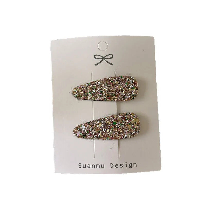 Glitter Teardrop Hair Clips for Girls - Cotton Blend Barrettes