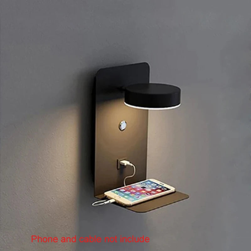 Modern Black LED Wall Lamps with USB Charging for Home