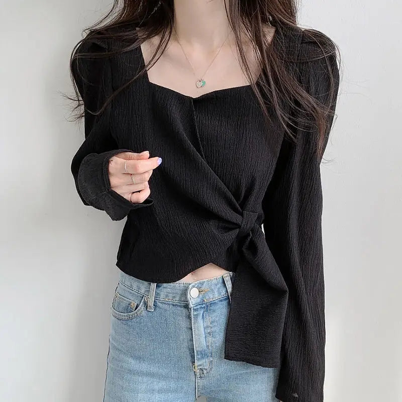 Chic Long Sleeve Korean Style Women's Blouse in Lightweight Chiffon
