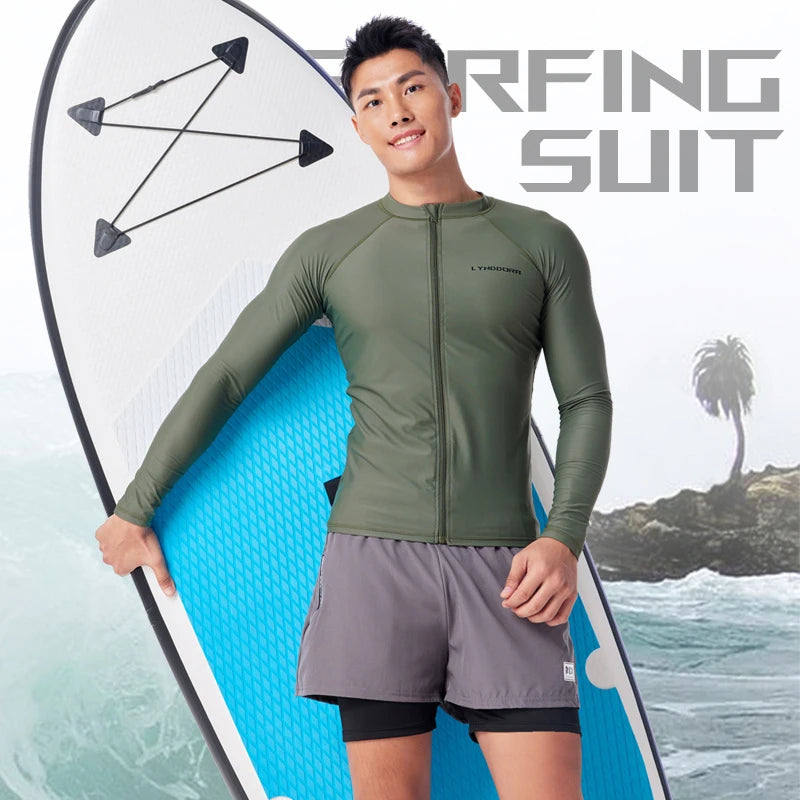 New Men Swimming T-shirt Swimsuit Beach UV Protection Rash Guard Diving Swimwear Long Sleeve Surfing Suit Surf Clothes Rashguard