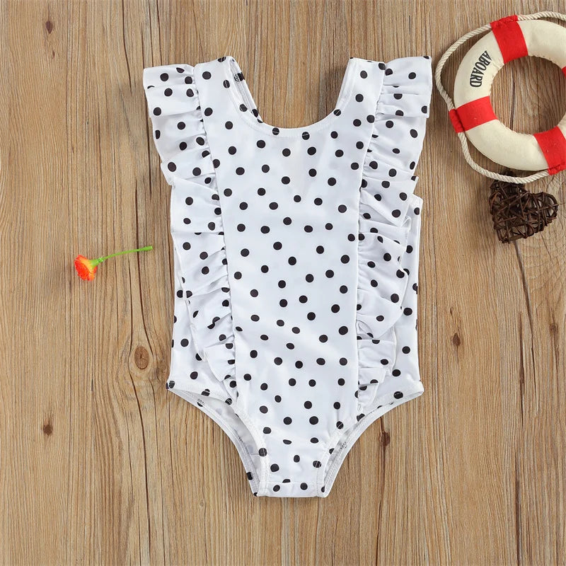 Stylish Black and White Polka Dot Swimsuit for Toddler Girls