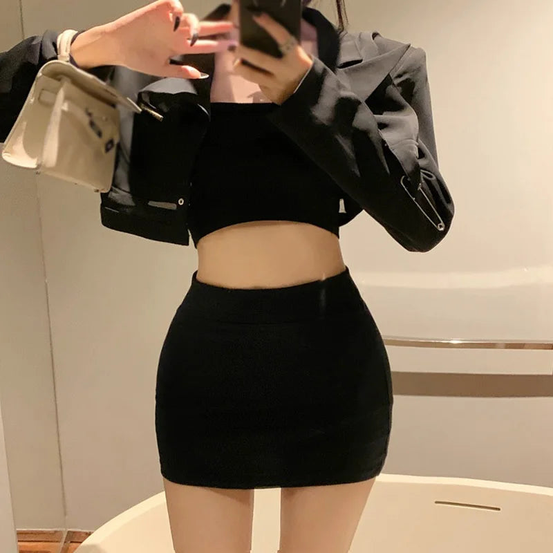 Korean Solid Color High Waist Elastic Skirt for Women