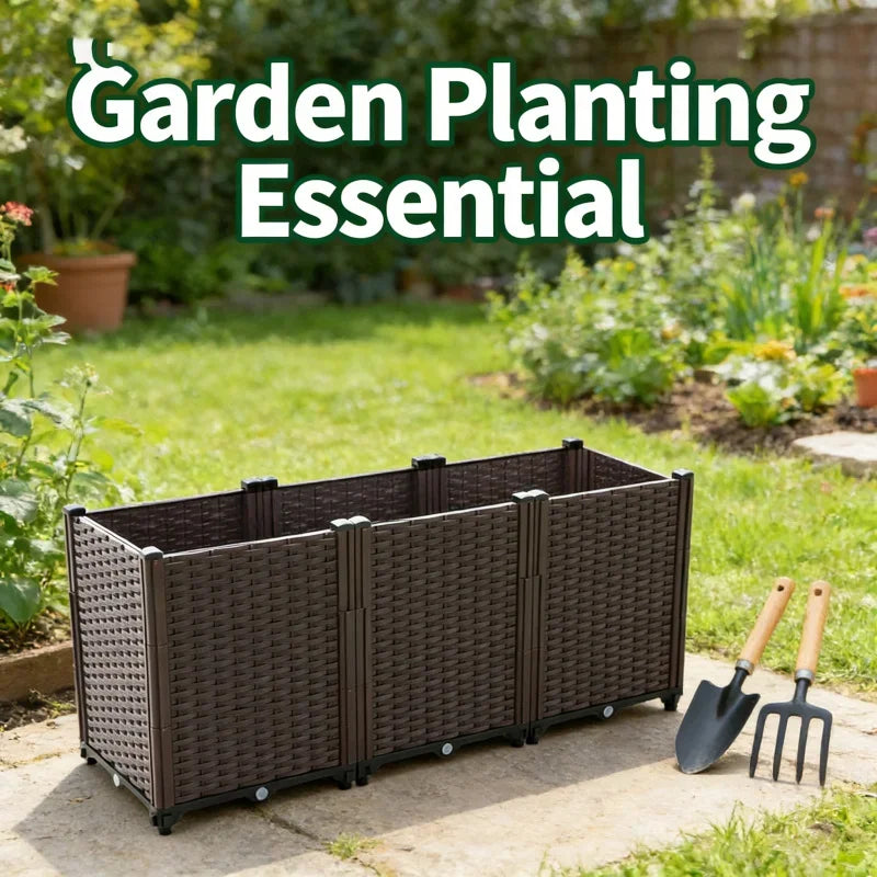 Heavy Duty Plastic 3-Tier Planter Box for Outdoor Use