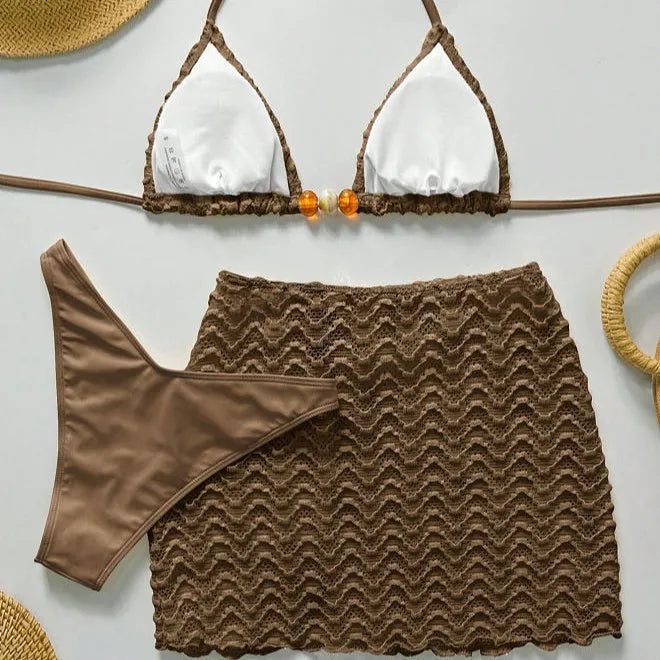 Stylish Halter Push Up Bra Bikini Set for Women in Polyester