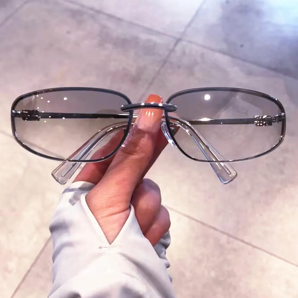 Gradient Alloy Sunglasses for Women in Silver Rectangle Style