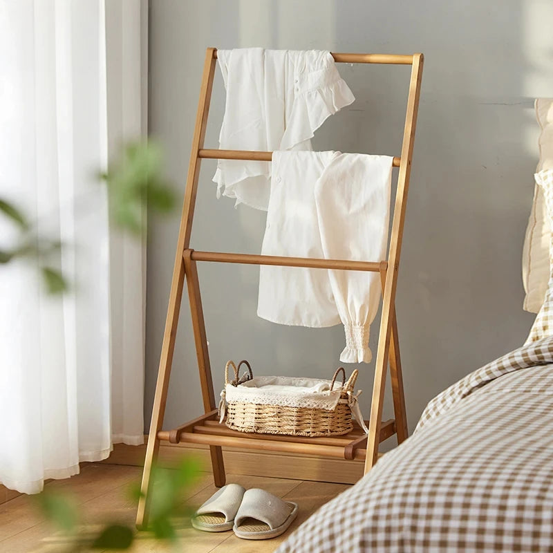 Brown Bamboo Bedside Clothes Rack for Bedroom Organization