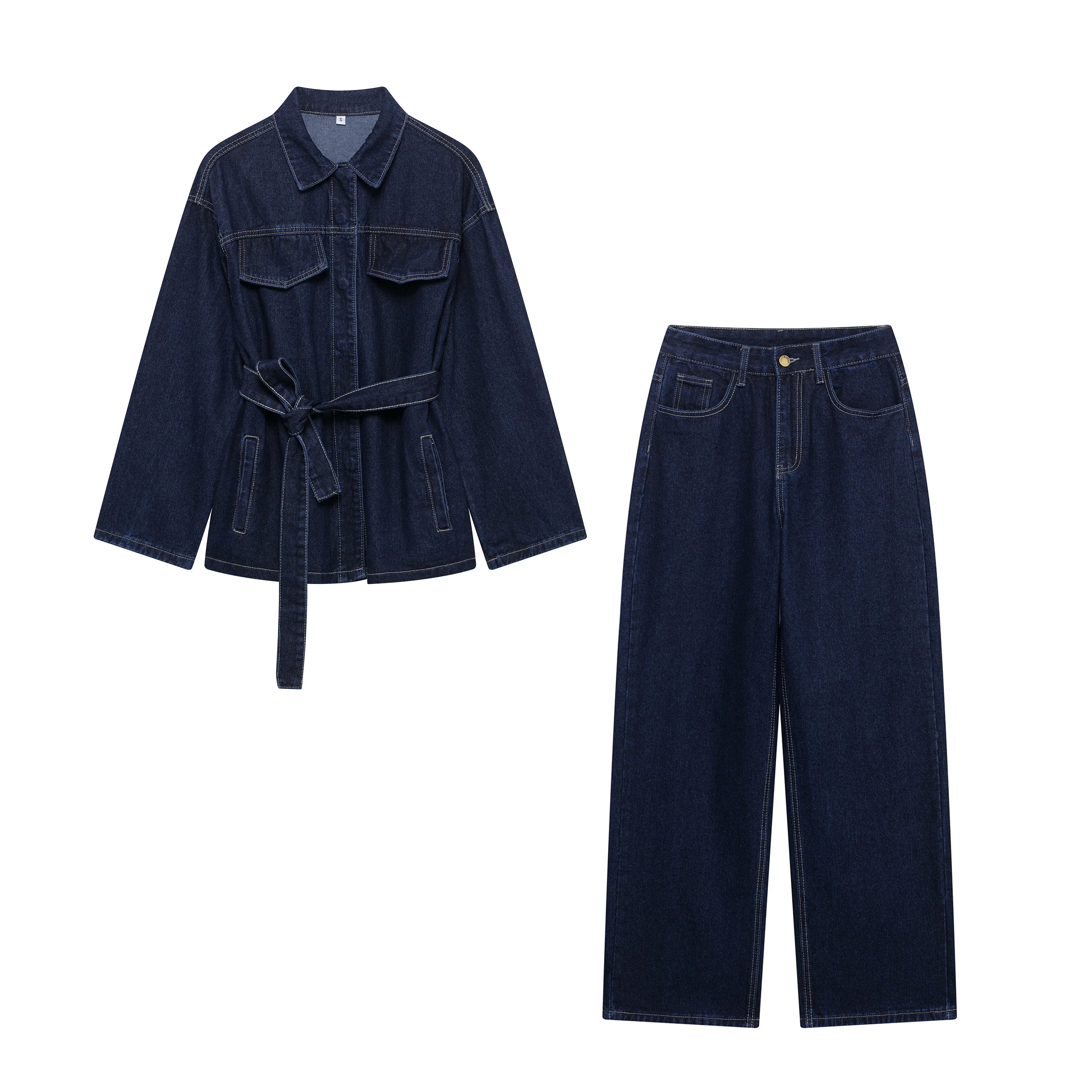 Women Fashion Denim Jacket and Zipper Jeans Set
