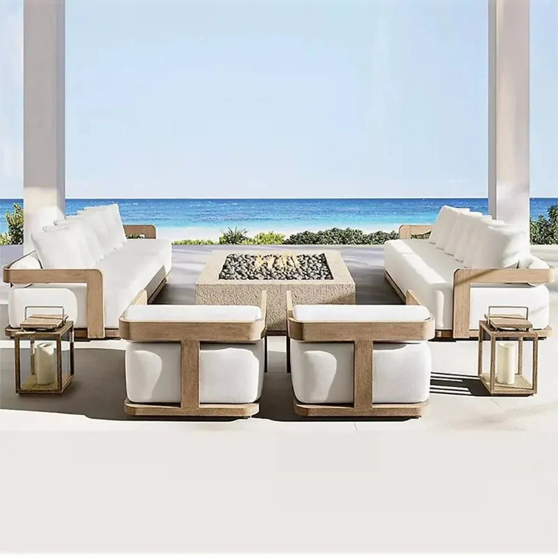 Teak Wood and Rattan Outdoor Sofa Set for Garden Living