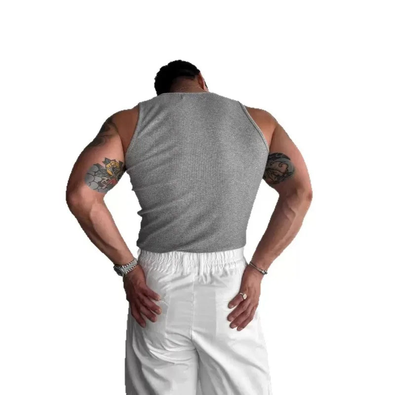 New Cotton Men's Casual Vest Solid Color Simple Fit Sports Fitness T-shirt Sumer Middle-aged Casual Sleeveless Shirt