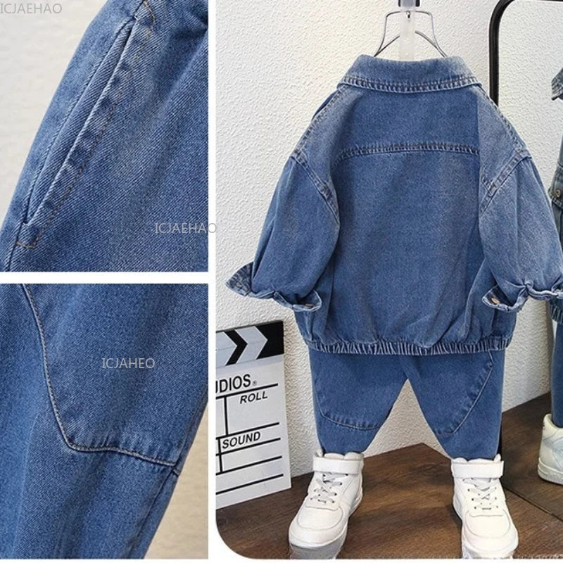 Trendy Boys Denim Set Cotton Jacket and Pants Outfit