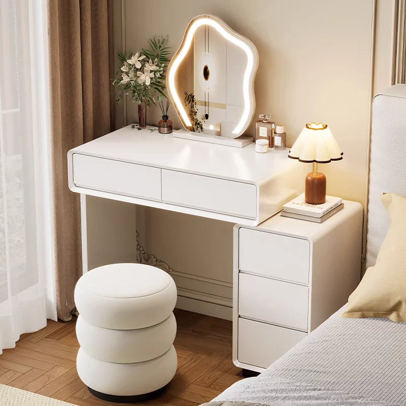 Luxury White Wood Dressing Table with Mirror for Women