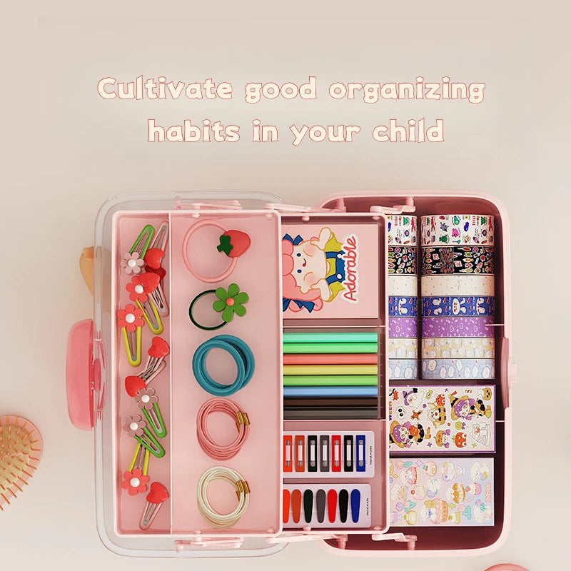 Cute Pink 3 Layer Jewelry Storage Box for Girls Accessories