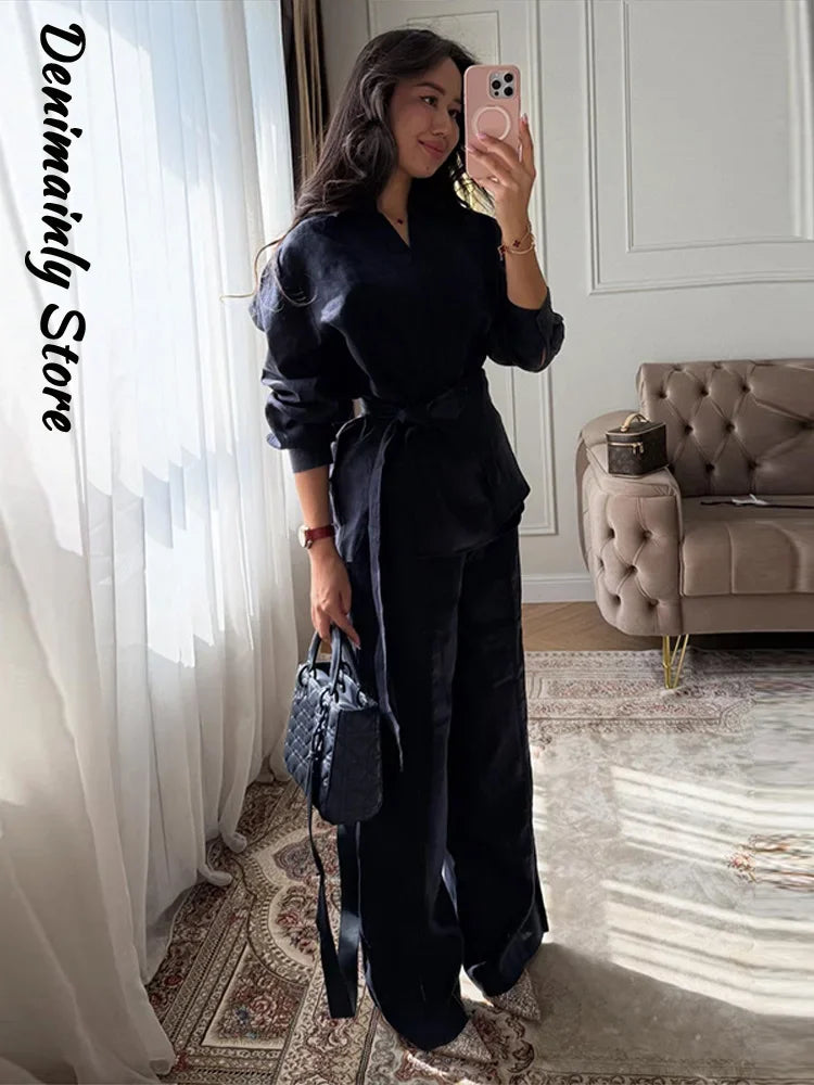 Chin.Sweety Women's Casual Linen Pants Set for Spring Summer