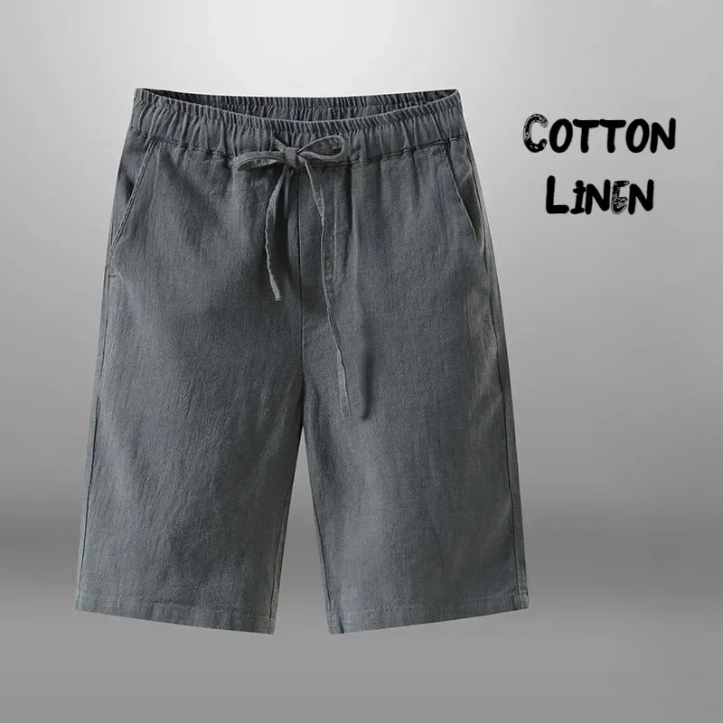 Men's Cotton Linen Casual Knee Length Beach Shorts
