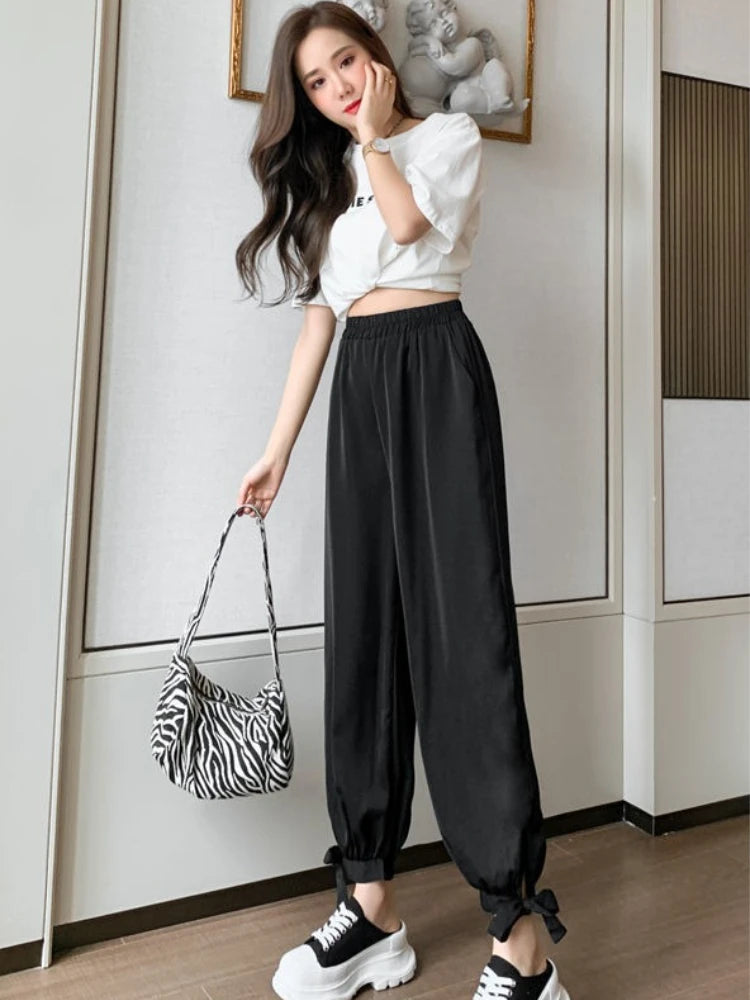 High Waist Harem Pants for Women in Casual Patchwork Style