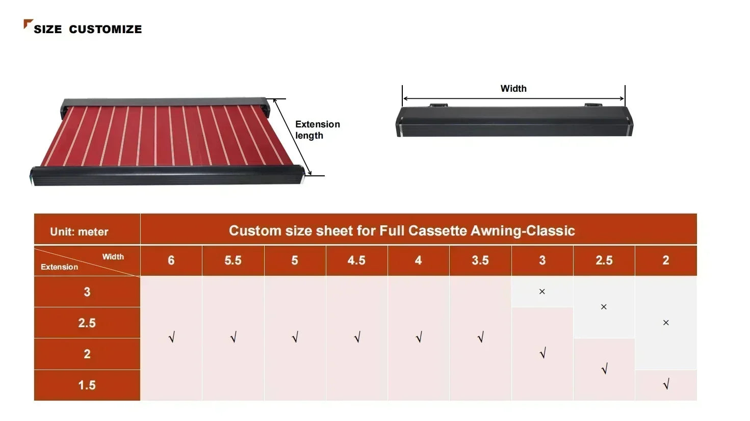 Heavy Duty 6x3m Horizontal Foldable Awning Canopy for Terraces