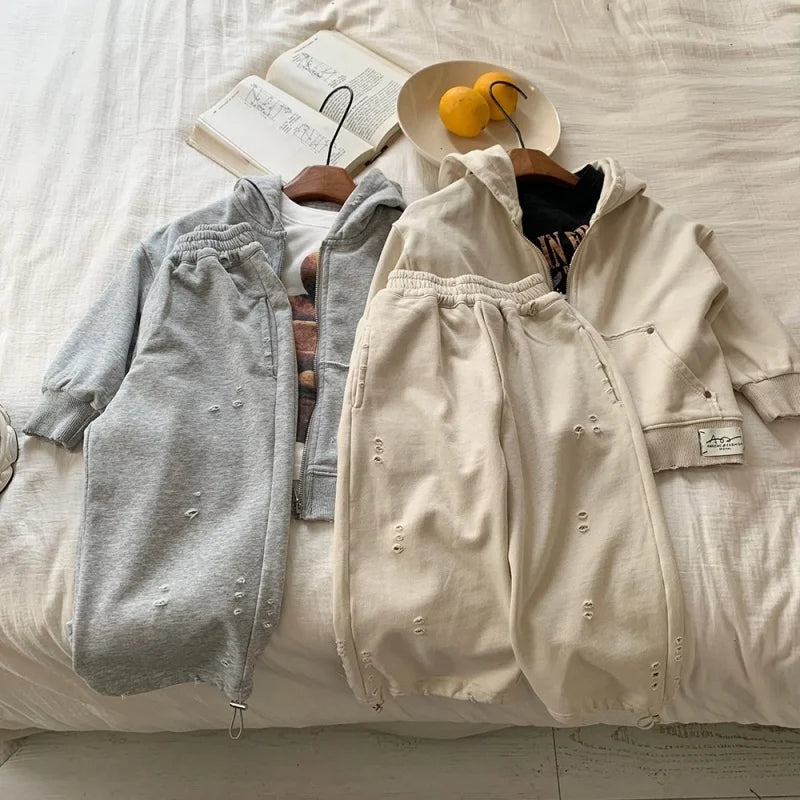 Boys Spring and Autumn Two-piece Set Hooded Top and Pants