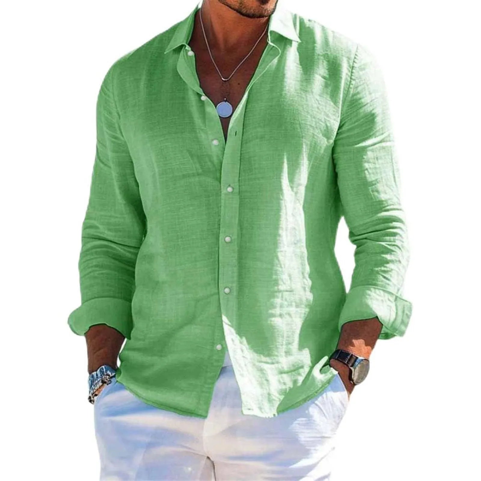 Men's Casual Long Sleeve Polyester Shirt for Spring and Summer