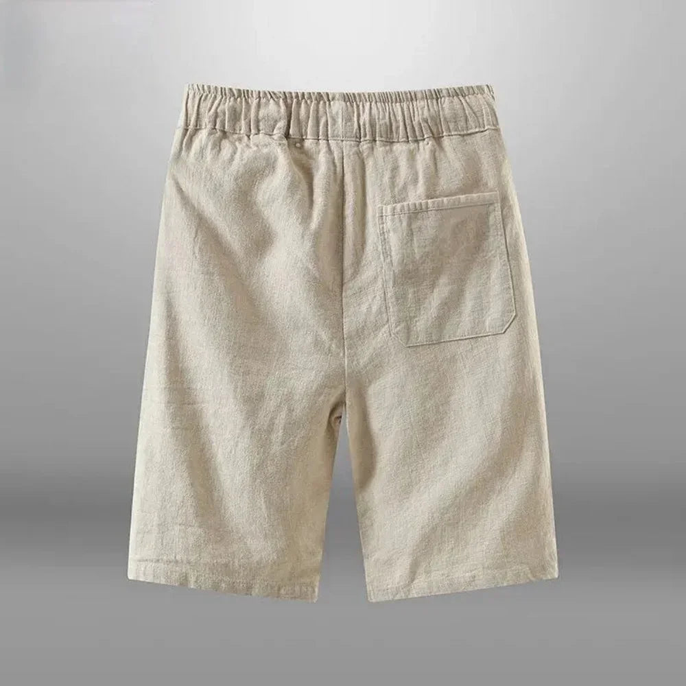 Men's Cotton Linen Casual Knee Length Beach Shorts