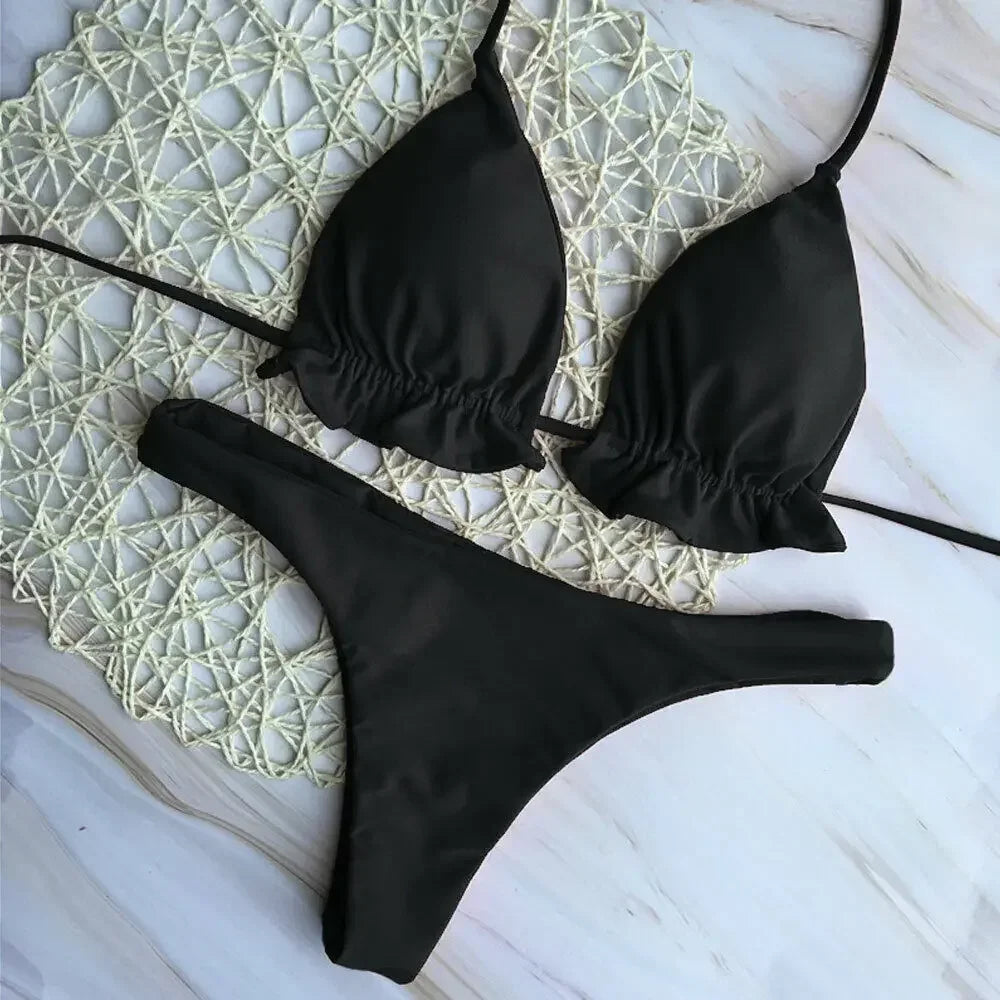 Trendy Push-up Brazilian Bikini Set for Women in Polyester