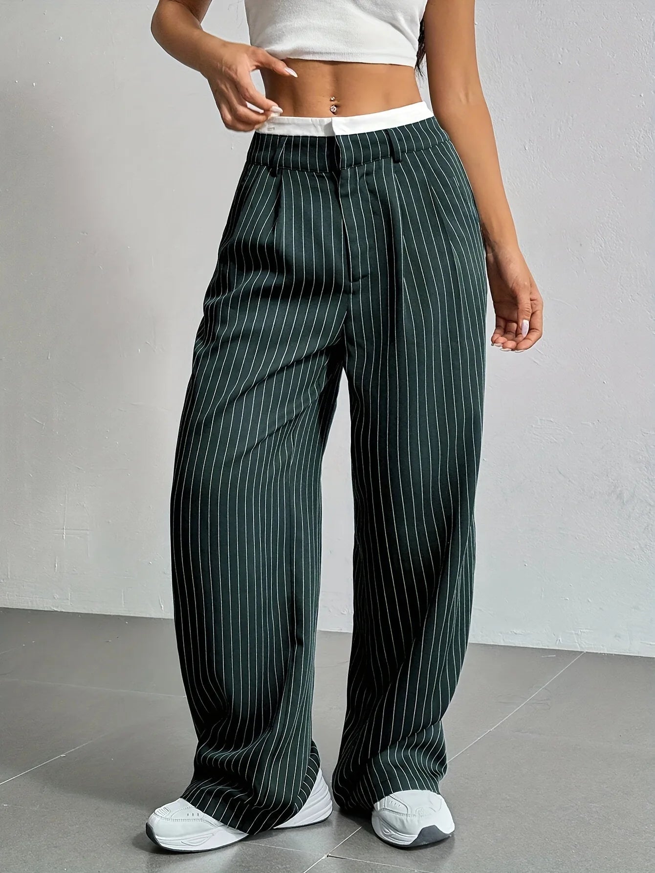 High Waist Striped Wide Leg Pants for Women by mandylandy