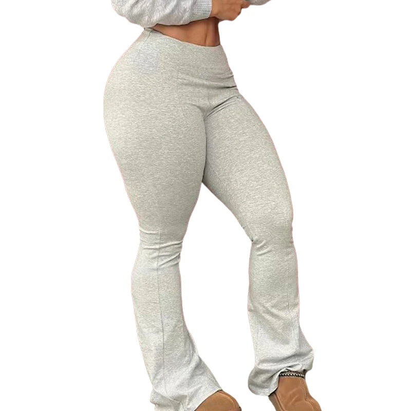 Slim Fit Flare Pants for Women in Solid Color Casual Style