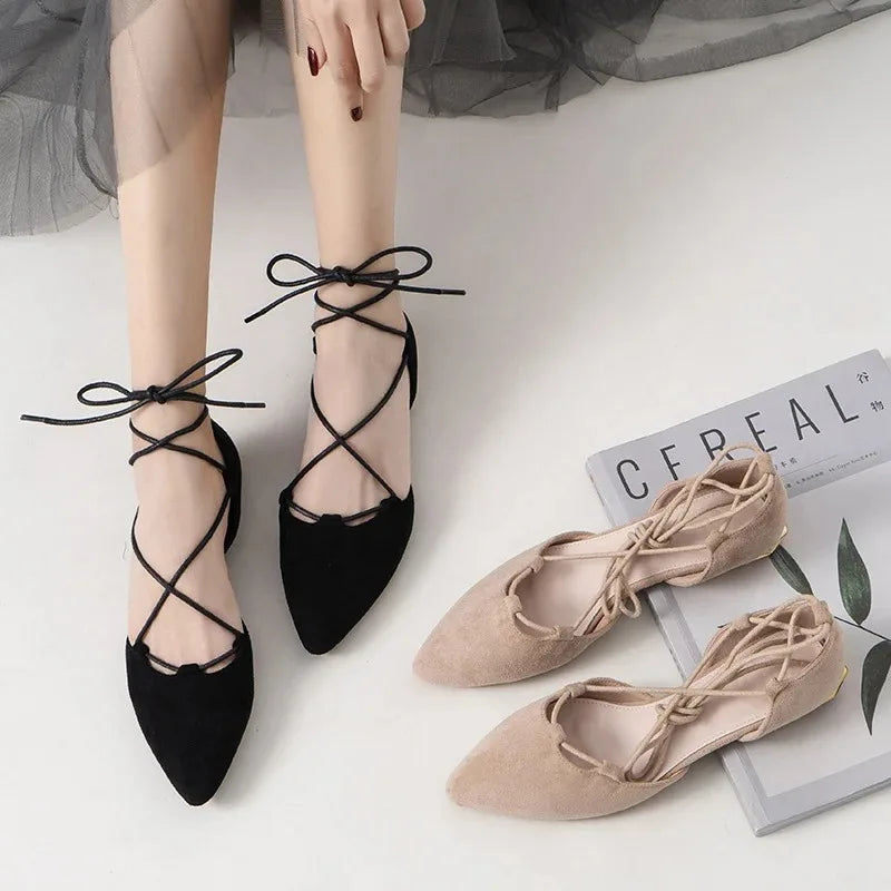 Pointed Toe Roman Sandals for Women in Flock Material