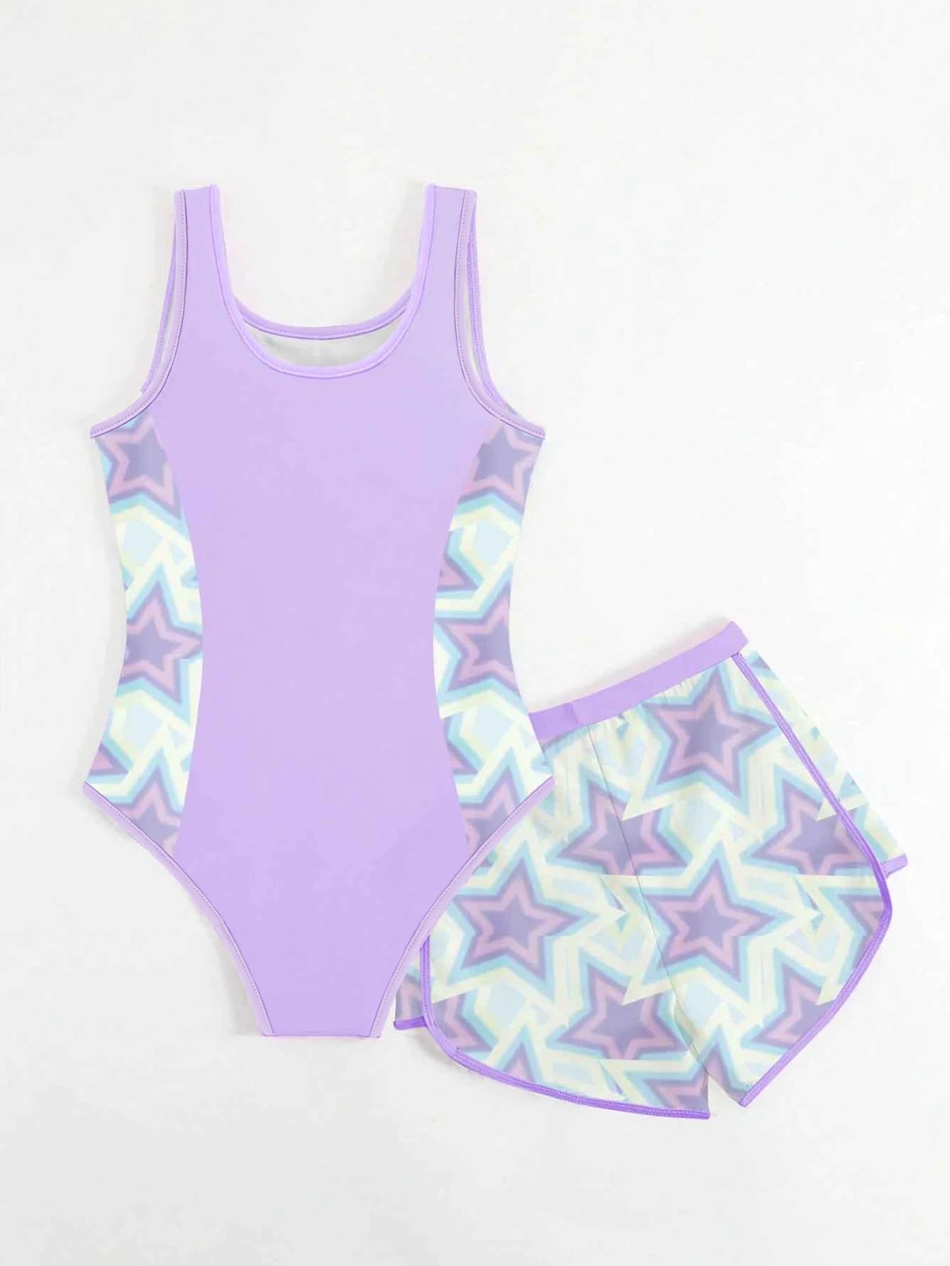 Gradient Pink and Purple Two-piece Swimsuit for Girls