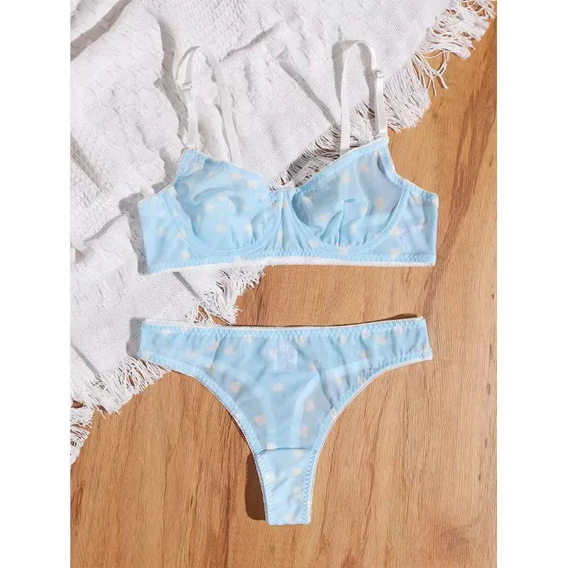 Lace Push-up Bra and Brief Set for Women in Floral Style