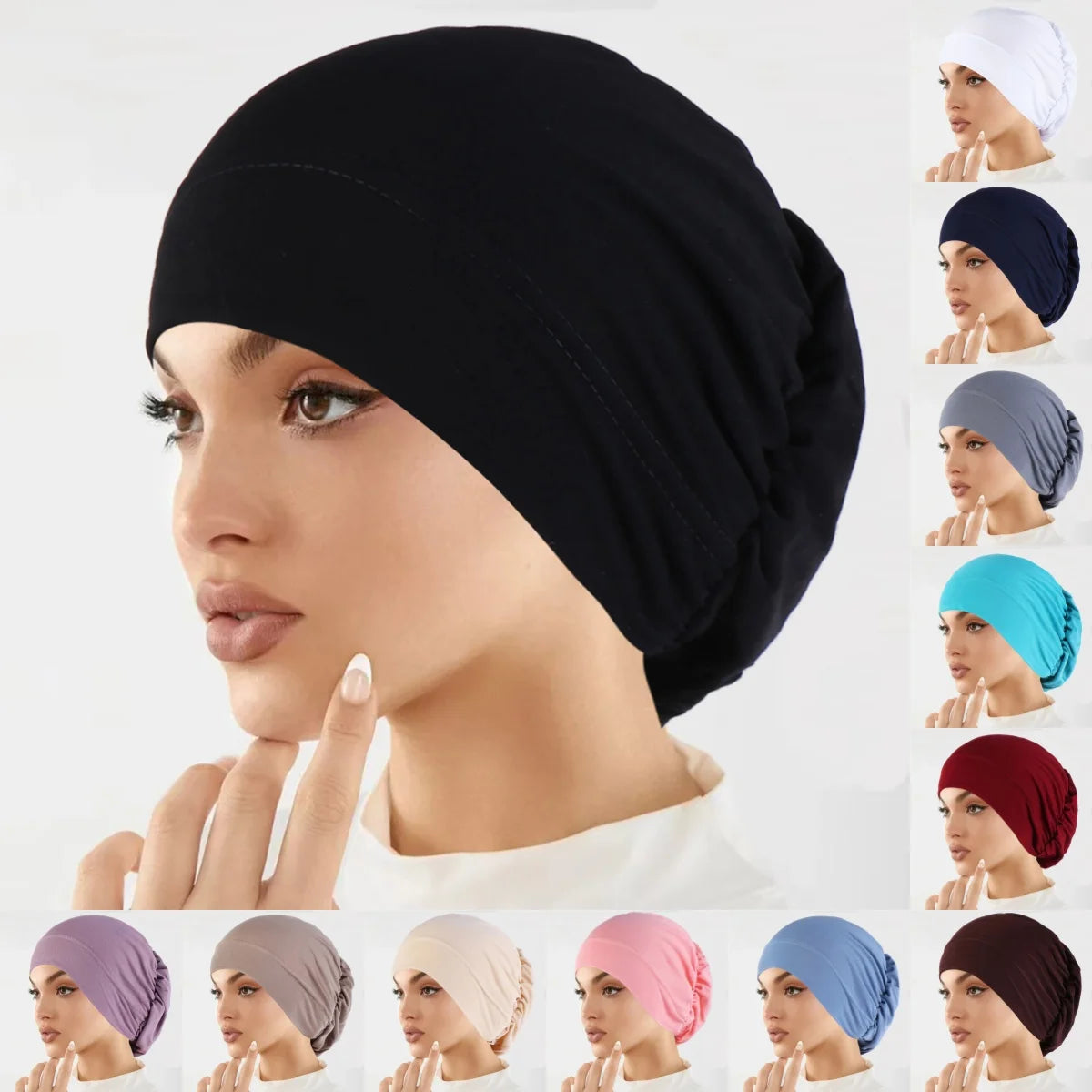 Soft Stretch Solid Color Turban Hat for Women and Girls