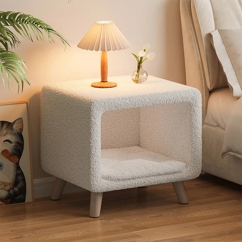 Modern Wood Nightstand with Flannel Storage in Minimalist Style