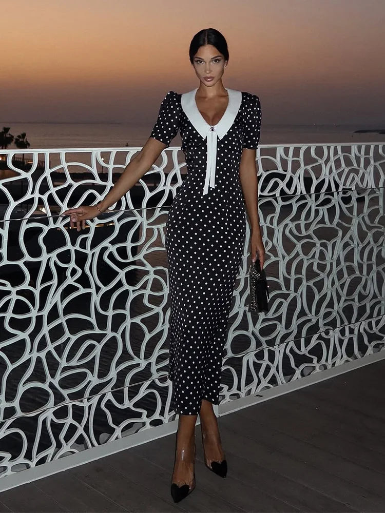 Dot Printed Sheath Dress for Women by HUHUGIRL