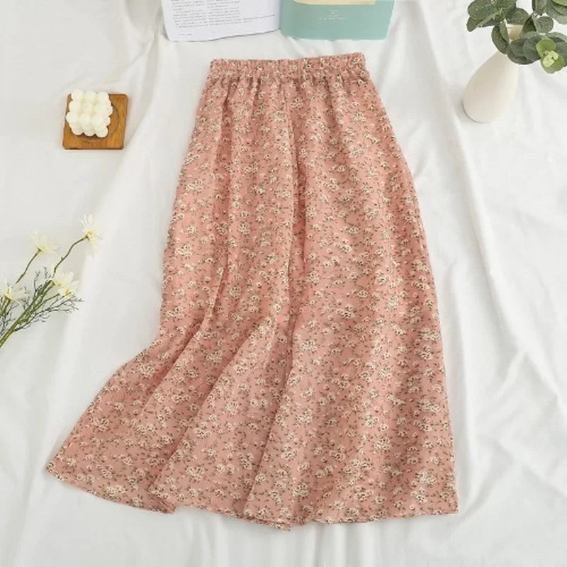 Floral Chiffon Skirt for Women - High-Waisted Beach Style