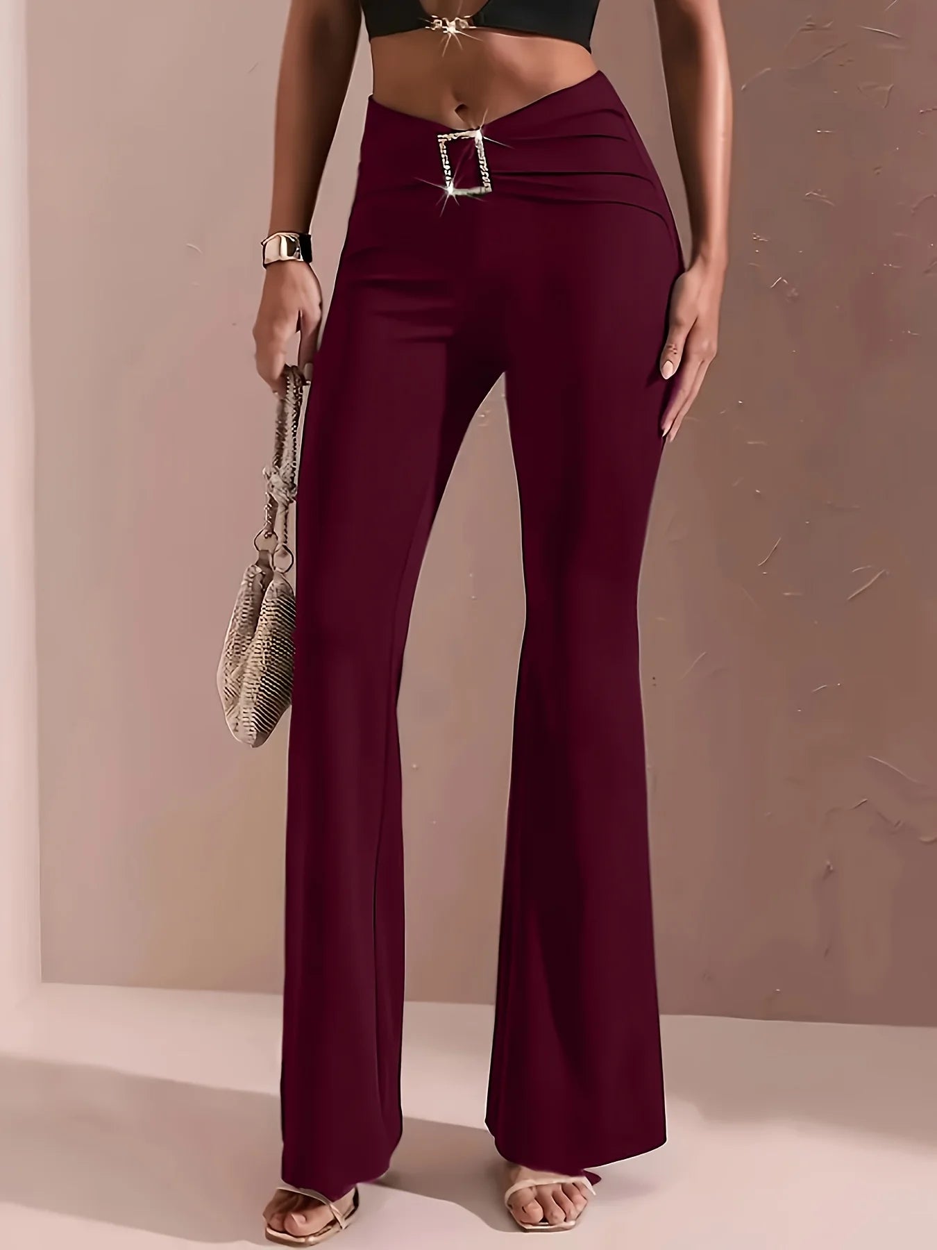 High Waist Sequin Pants for Women - Slim Fit Black Evening Trousers