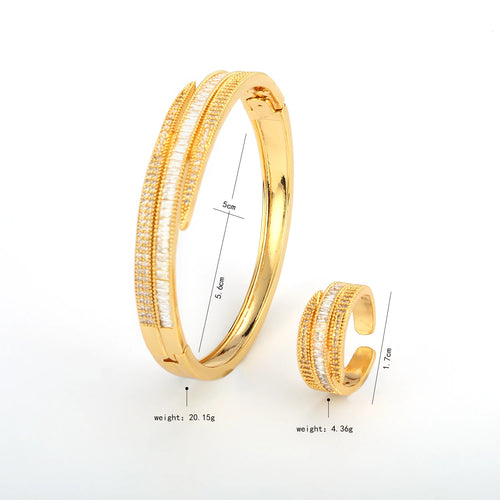 18K Gold Plated Bangle Ring Set for Women with CZ Stones
