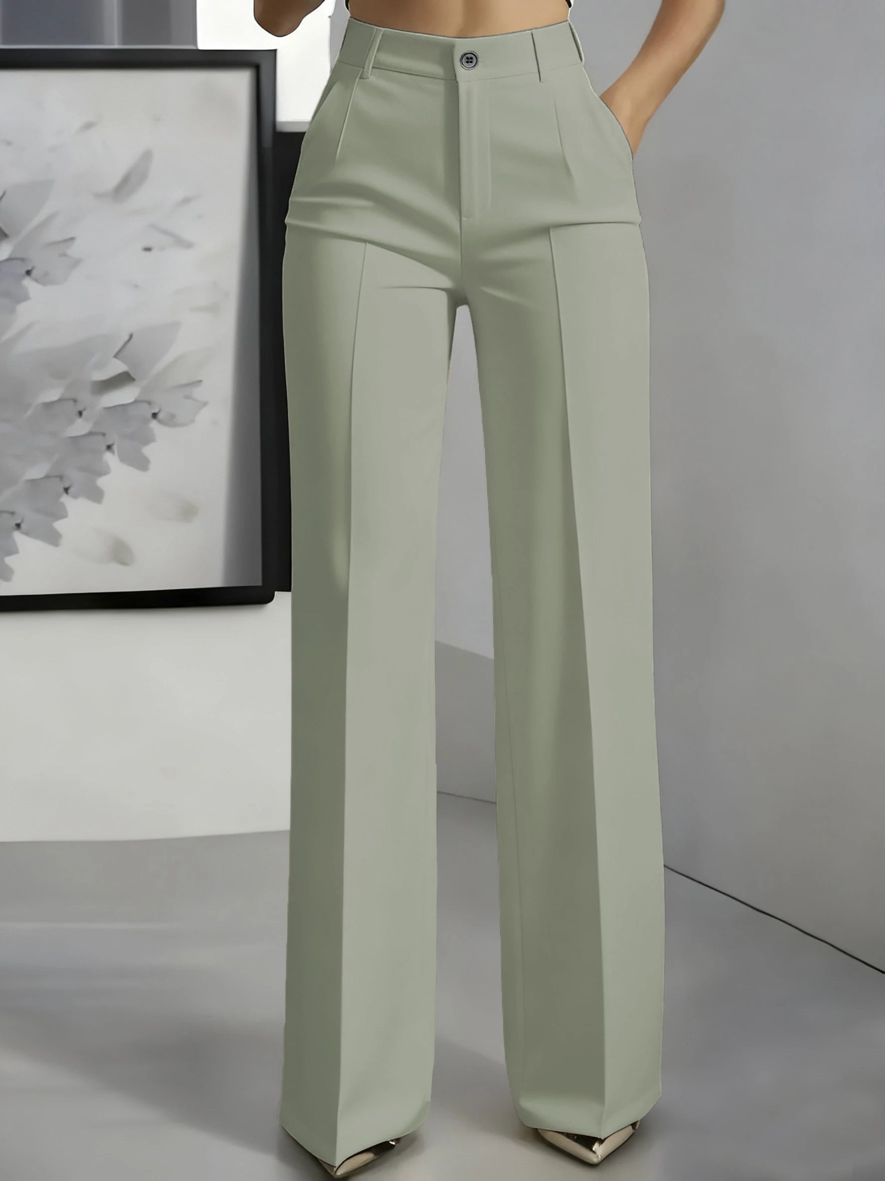 2026 Women's High-Waisted Draped Suit Pants in Solid Twill