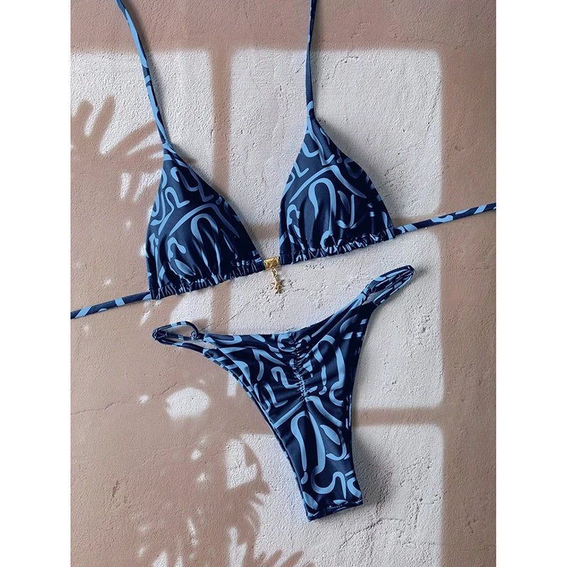 Leopard Print Micro Bikini Set for Women in Terylene