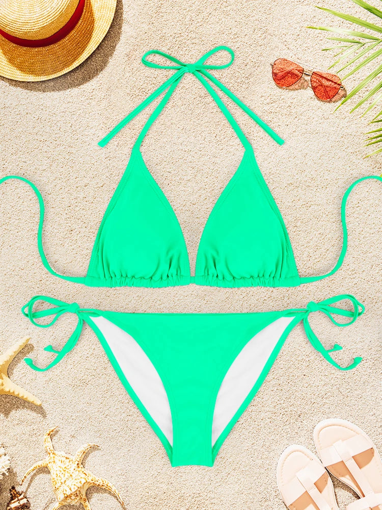 Solid Color Sexy Bikini Swimsuit Set for Women
