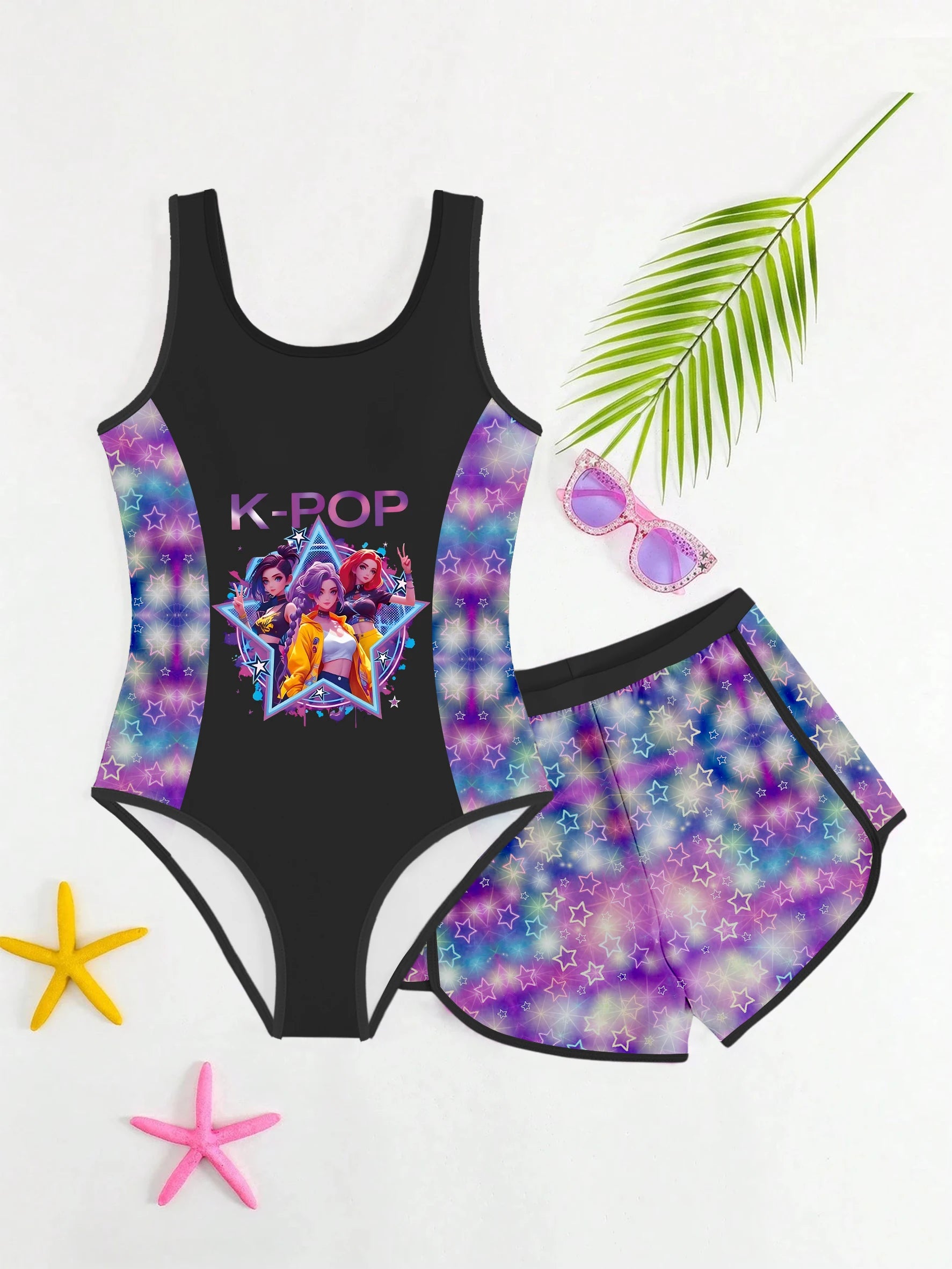 Gradient Pink and Purple Two-piece Swimsuit for Girls