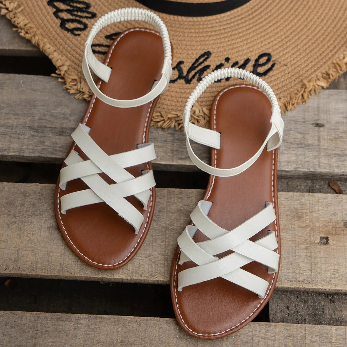 Women’s Flat Roman Strap Sandals with Non Slip Rubber Soles