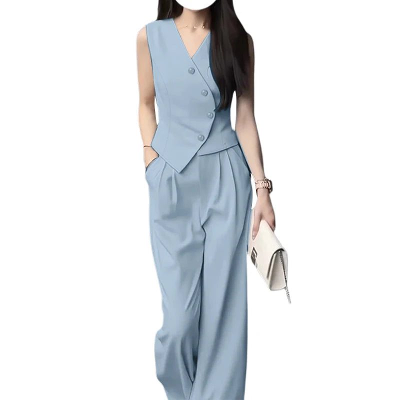 ZANZEA Summer Sleeveless Tops and Wide Leg Trousers Set