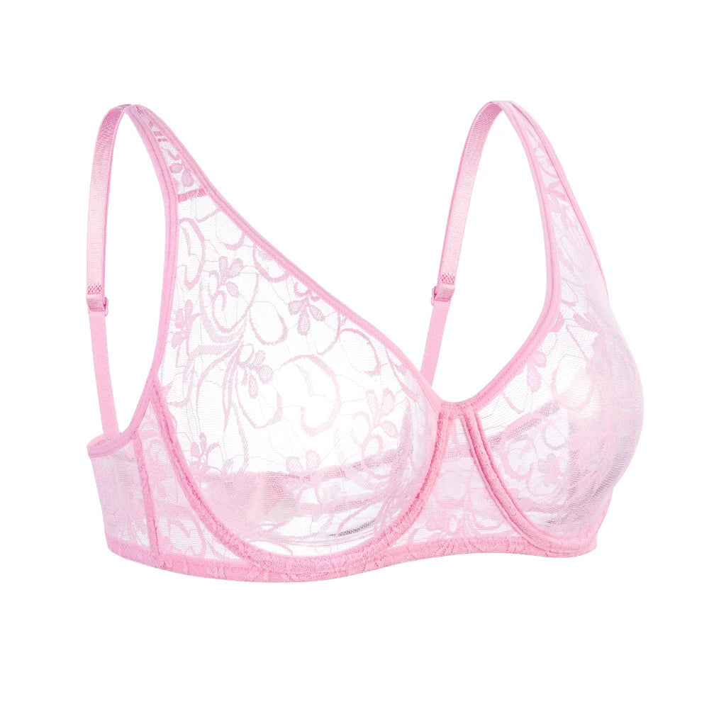 Elegant Plus Size Lace Underwire Bra with Embroidery