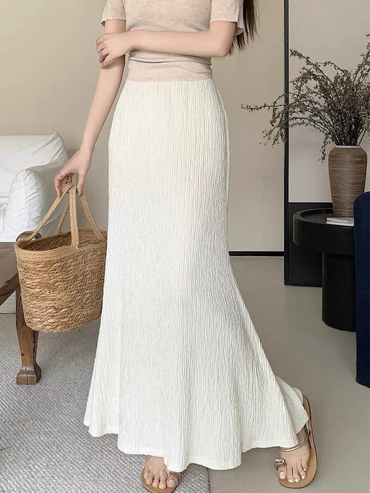 Elegant White Linen A-Line Midi Skirt for Women