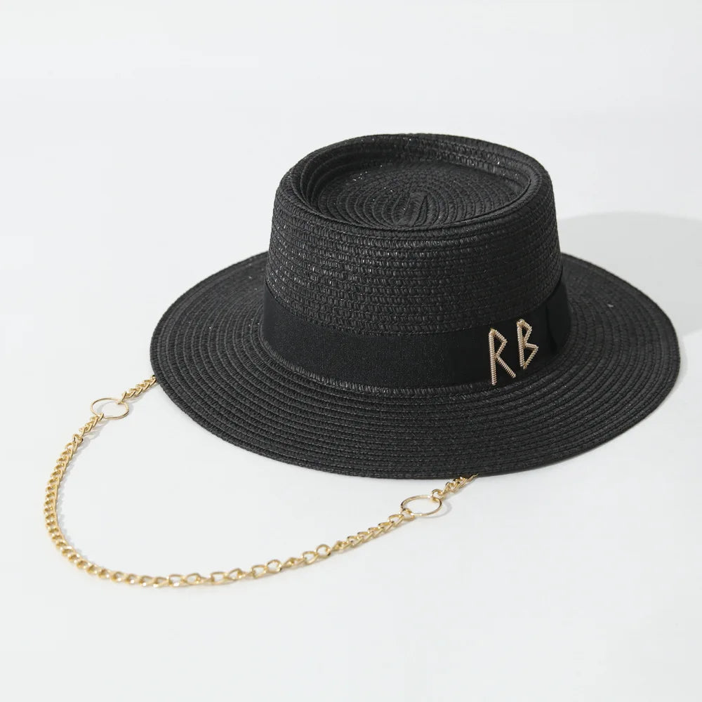 Elegant Women's Straw Sun Hat with Ribbon for Parties
