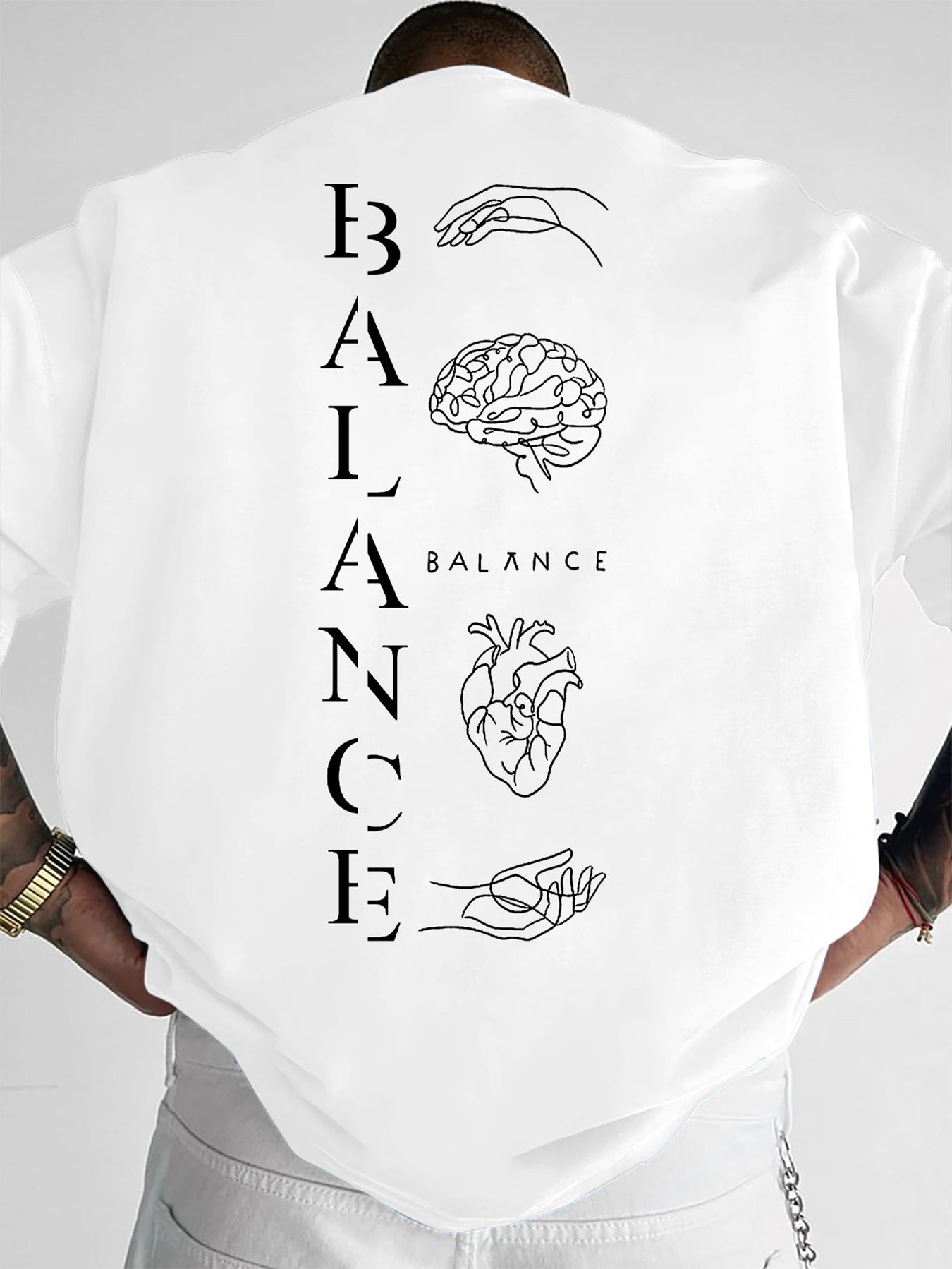 Men's Fashion Printed Polo Shirt, Spiritual Balance Mind Heart Hand Pattern, Loose Fit Lapel Neck Casual Streetwear Top