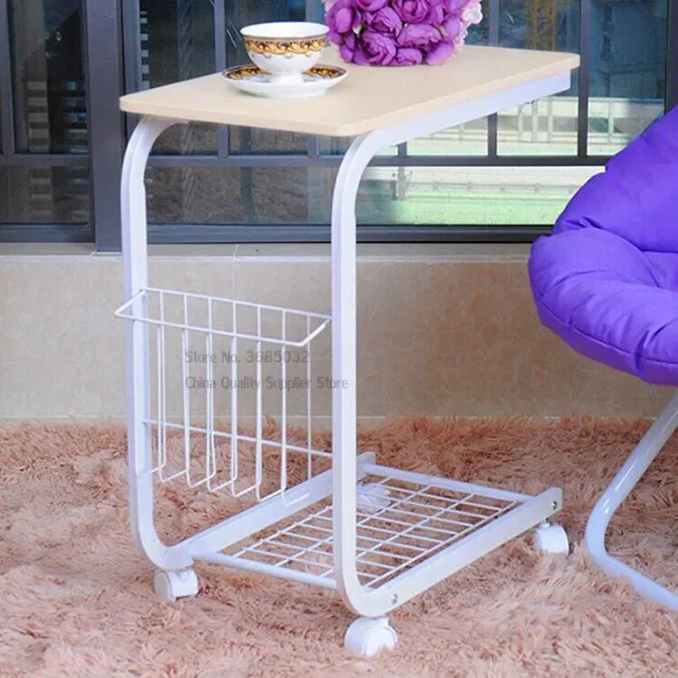 Modern Metal Living Room Table with Wheels and Storage