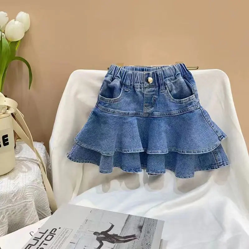 Girls' A-Line Denim Skirt in Cotton for All Seasons