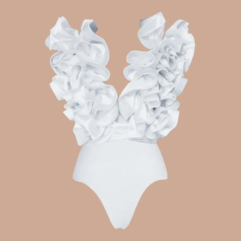 Ruffle Print Bikini Bodysuit Swimwear for Women
