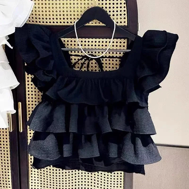 Girls Casual Cotton Ruffled Sleeveless Summer Blouse