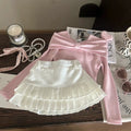 Korean Style Girls Two Piece Set with Elegant Pleated Skirt